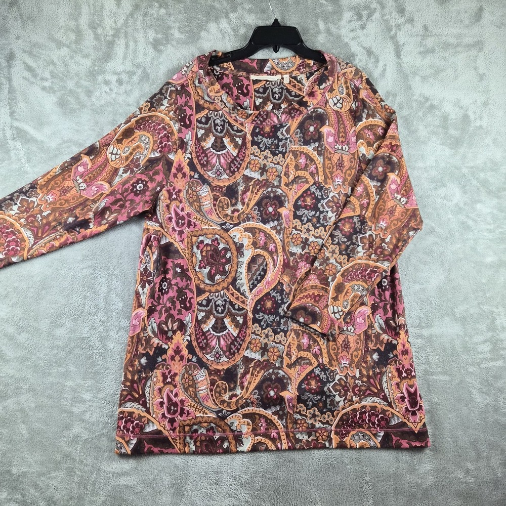 Soft Surroundings Tunic Top Womens 1X Brown Orange Pink Ayreshire Berry Paisley